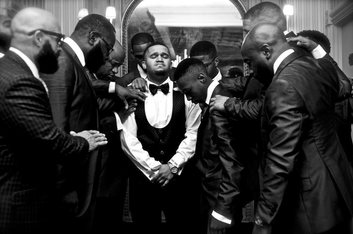 Black Wedding Moment of the Day: When The Groom Is Surrounded In Prayer On His Big Day
